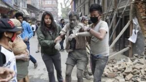 Locals being pulled from the rubble in Nepal