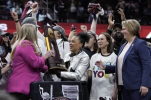 South Carolina’s Dawn Staley wins third national title as Gamecocks down Clark