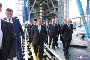 North Korean leader Kim Jong Un with Russian President Vladimir Putin at the Vostochny Cosmodrome in Russia in September © KCNA/Pool / Latin America News A